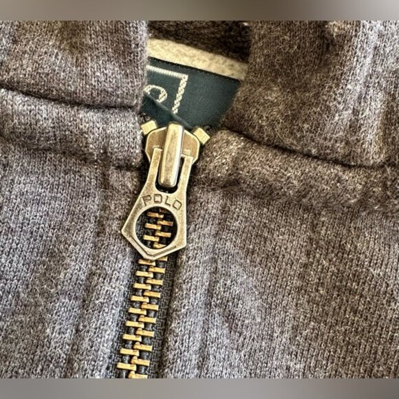 Vintage Polo Ralph Lauren Zip Up Hoodie Gray Waffle Jacket Size XL Red Pony Logo - Picture 4 of 10